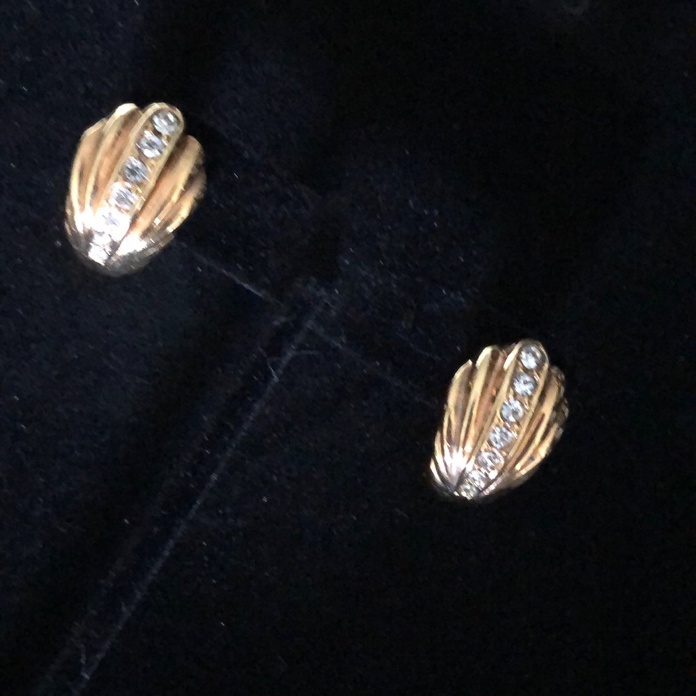 White Crystal & Yellow Goldtone Pierced Earrings